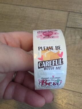 Careful With Me Pink & White Packaging Sticker Roll